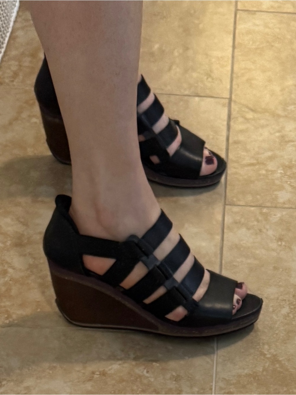 Camper Together Roman Kremer Black Leather Platform Wedge Sandals EU 39 / US 9